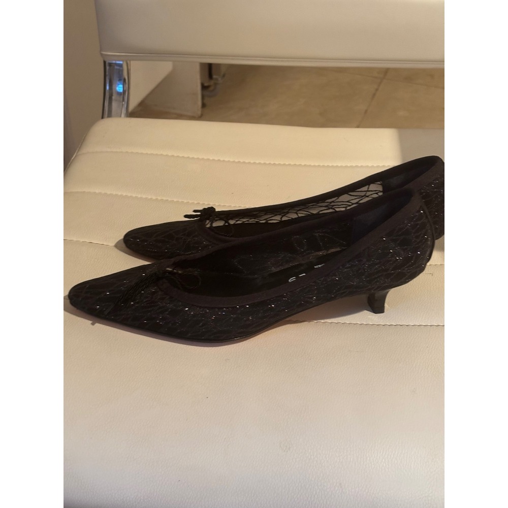 Paul Mayer Attitudes Black Mesh Glitter Kitten Heels Pointed Toe Pumps Size 7.5B